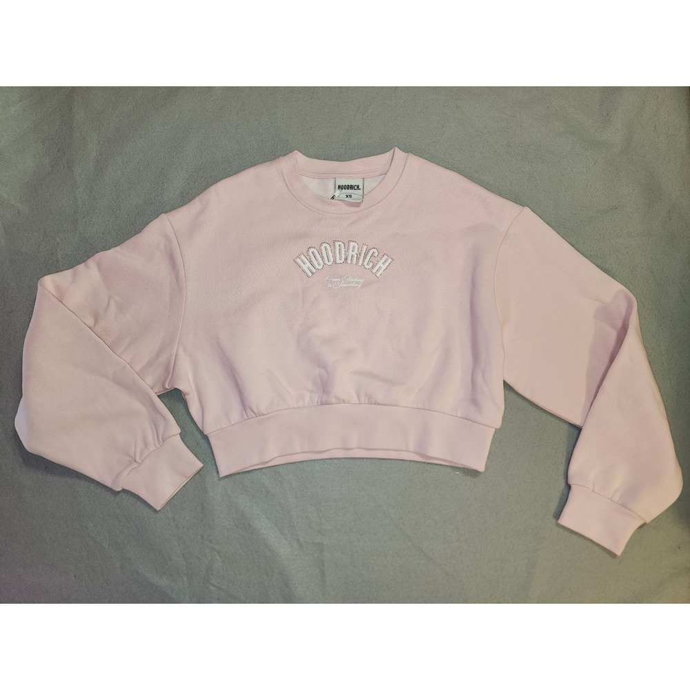 Hoodrich Cropped Sweatshirt Womens XS Pink Excellent Rhinestone Angel Pullover